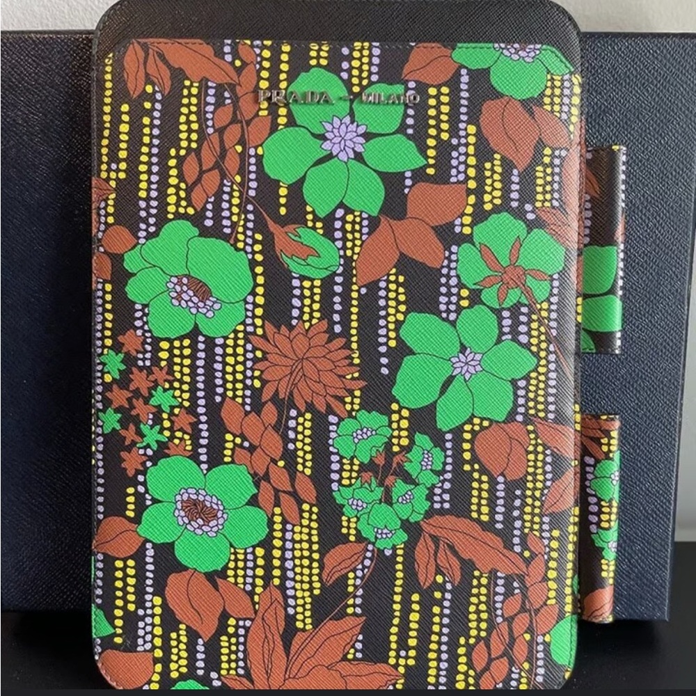Prada Saffiano Leather Flower Print iPad Tablet Case Holder